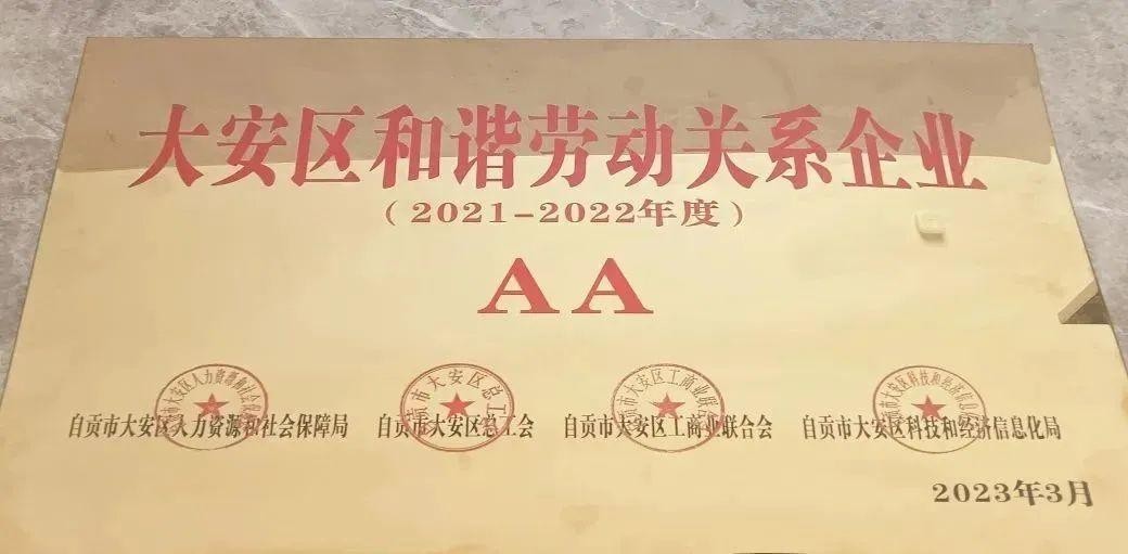 【喜 報(bào)】熱烈祝賀沃輪電氣榮獲“大安區(qū)和諧勞動(dòng) 關(guān)系企業(yè)”稱號(hào)